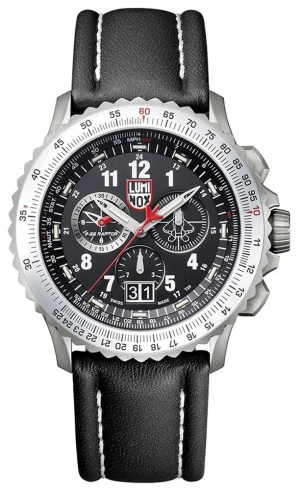 Luminox F-22 Raptor Chronograph Titanium Black Dial Black Leather Strap Date Divers Quartz Mens Watch XA.9241