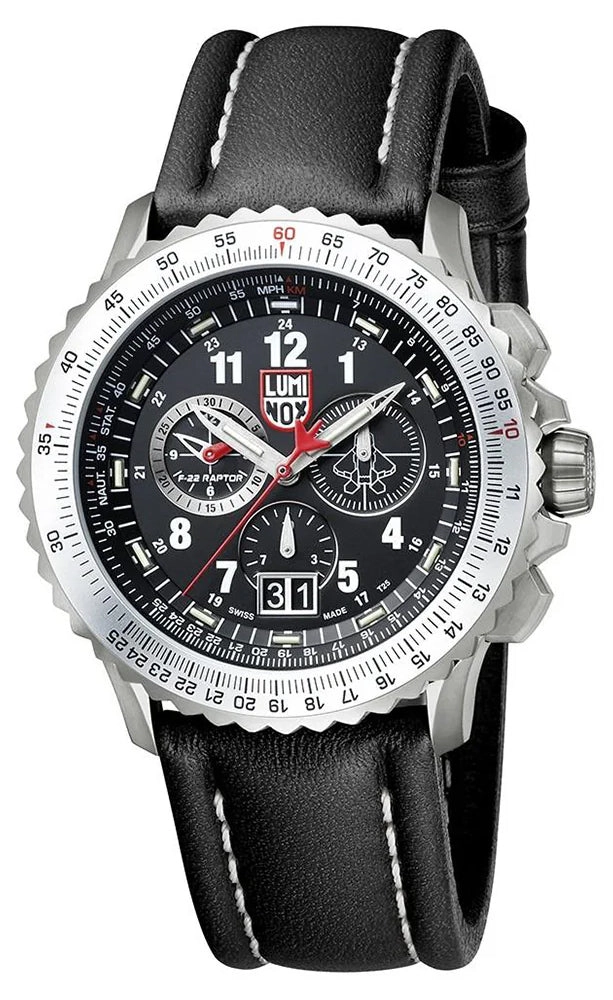 Luminox F-22 Raptor Chronograph Titanium Black Dial Black Leather Strap Date Divers Quartz Mens Watch XA.9241