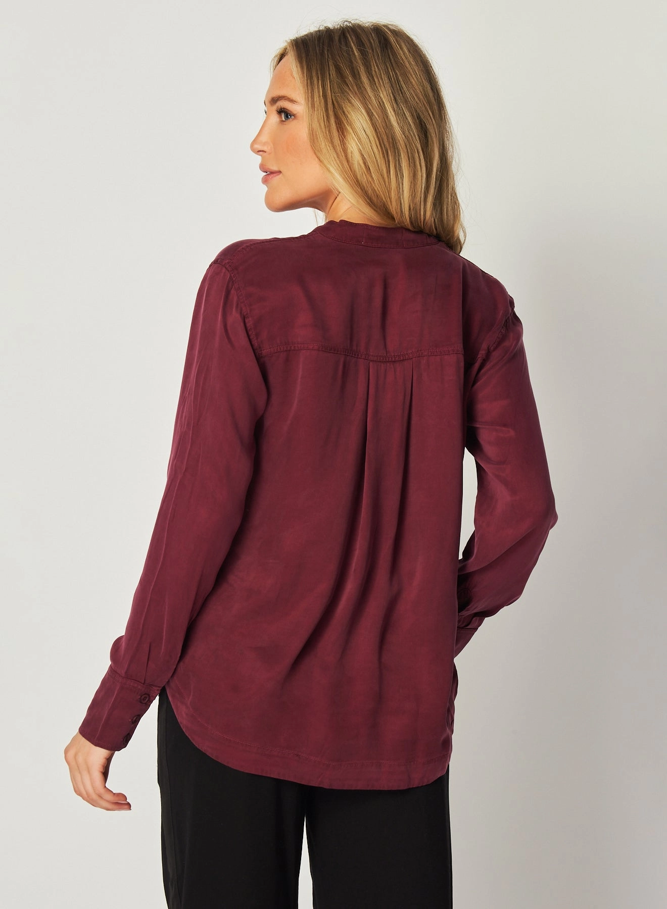 Mandarin Collar Button Down - Deep Plum