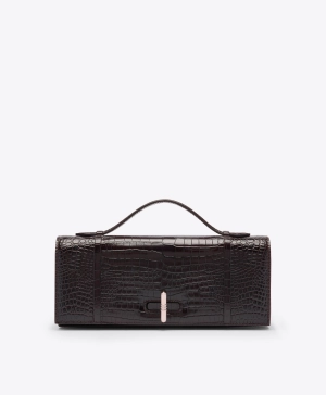 May Dark Brown Embossed Leather Clutch Bag