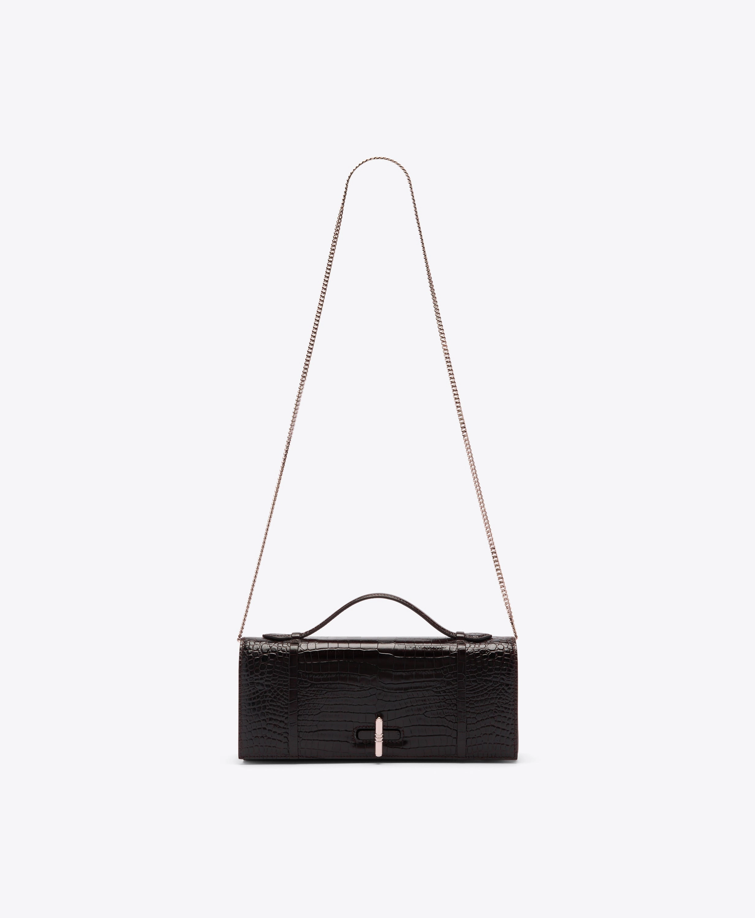 May Dark Brown Embossed Leather Clutch Bag
