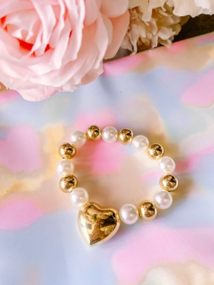 MEGA HEART AND PEARLS BRACELET