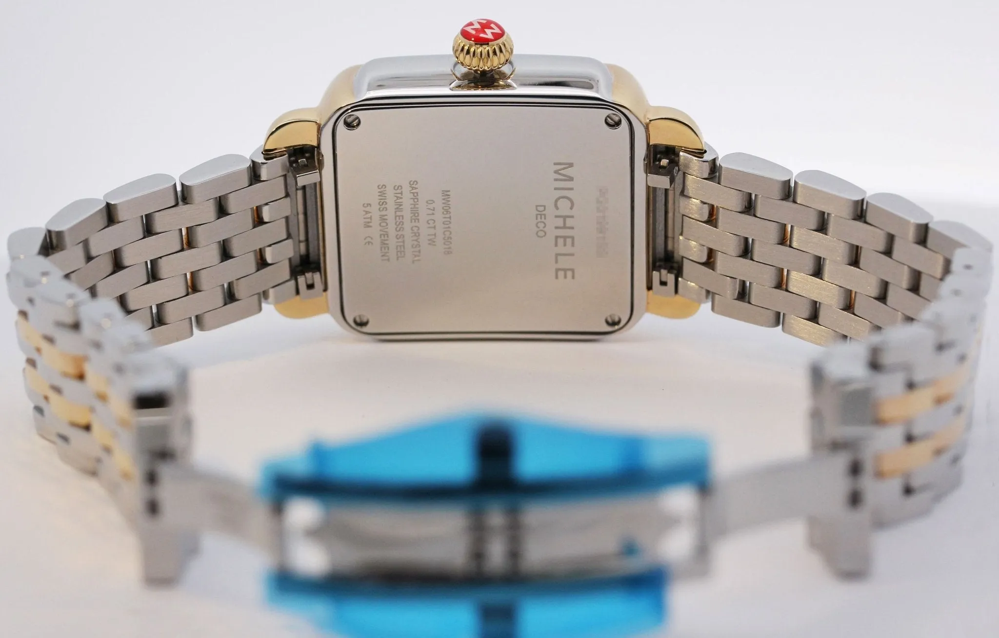 Michele Deco Madison Two-Tone Steel Diamonds Silver Dial Date Rectangle Womens Watch MWW06T000144