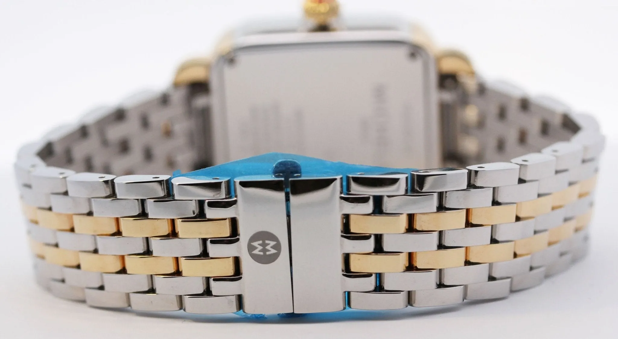 Michele Deco Madison Two-Tone Steel Diamonds Silver Dial Date Rectangle Womens Watch MWW06T000144