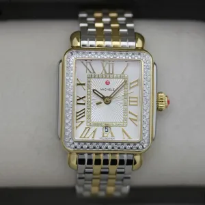 Michele Deco Madison Two-Tone Steel Diamonds Silver Dial Date Rectangle Womens Watch MWW06T000144