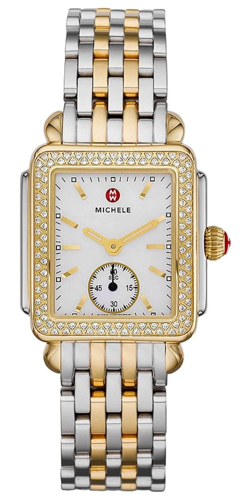 Michele Deco Mid Two-Tone Steel Diamond Rectangle Womens Watch MWW06V000023