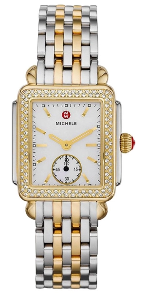 Michele Deco Mid Two-Tone Steel Diamond Rectangle Womens Watch MWW06V000023
