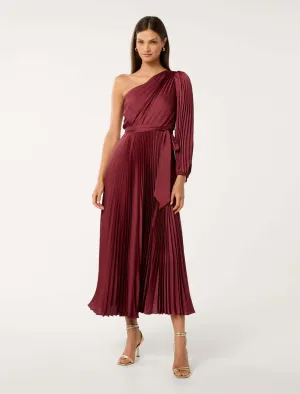 Mina Pleated One Shoulder Midi Dress