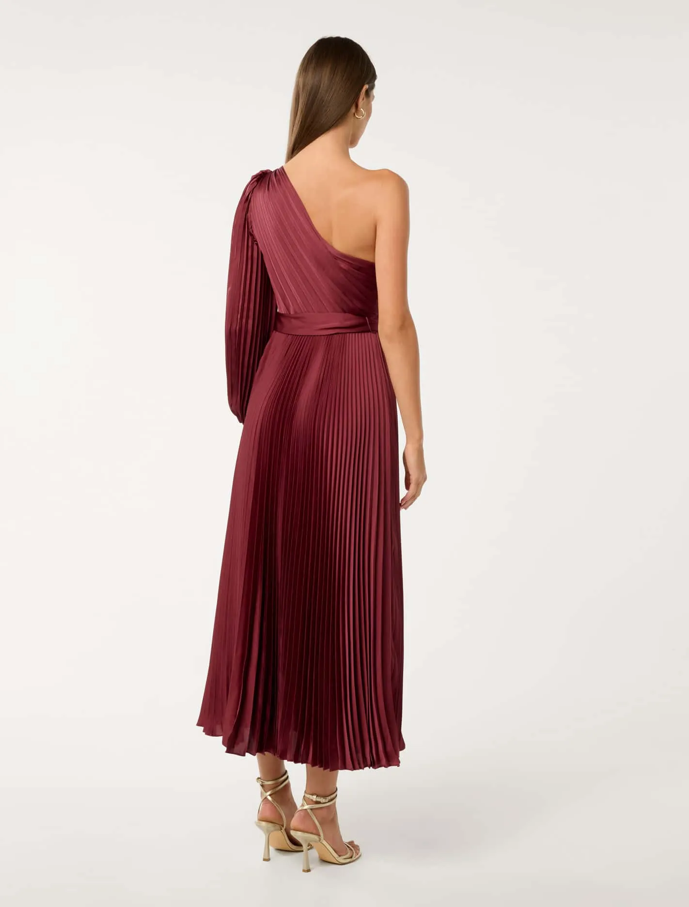 Mina Pleated One Shoulder Midi Dress
