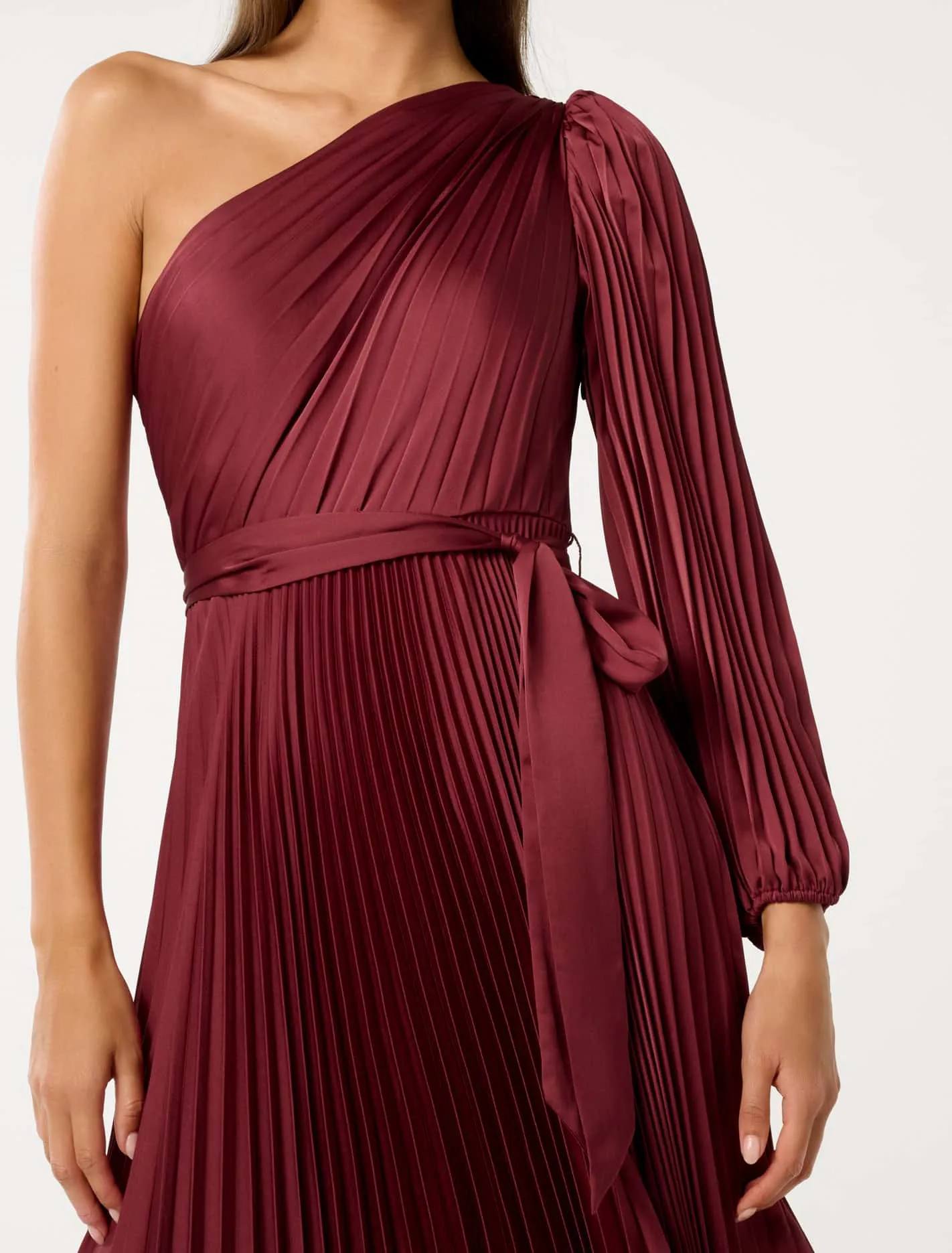 Mina Pleated One Shoulder Midi Dress