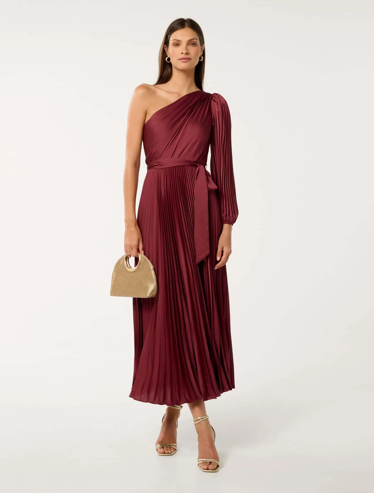 Mina Pleated One Shoulder Midi Dress