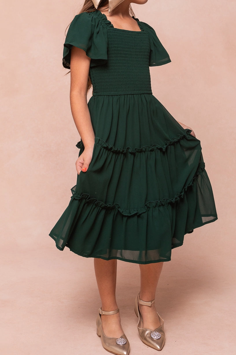 Mini Ellie Dress in Emerald Chiffon - FINAL SALE