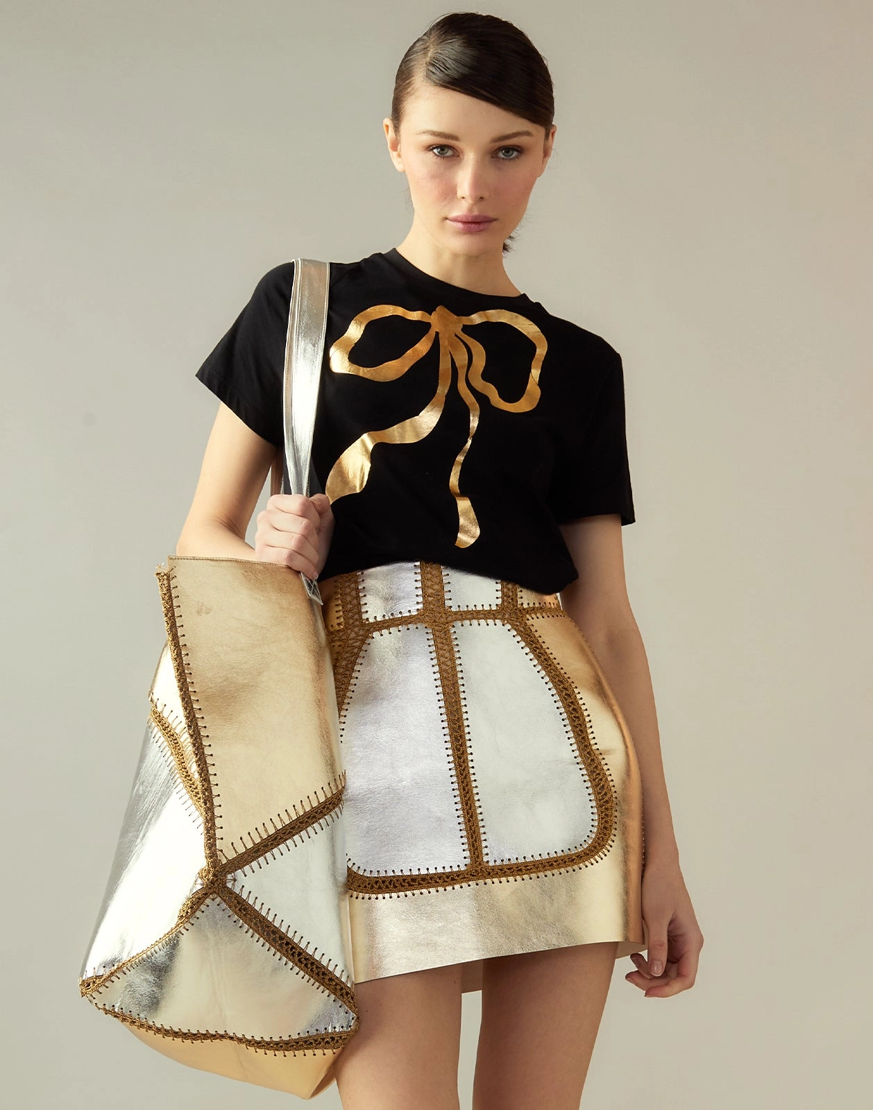Mixed Metallic Vegan Leather Skirt