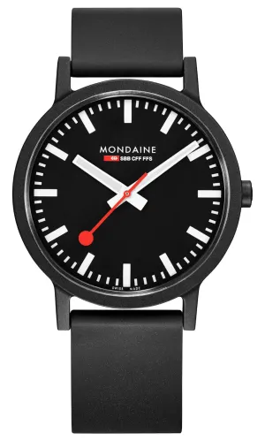 Mondaine Essence Renewable Material Black Dial Black Rubber Strap Interchangeable Gray Textile Strap Quartz Mens Watch MS1.41120.RB.SET