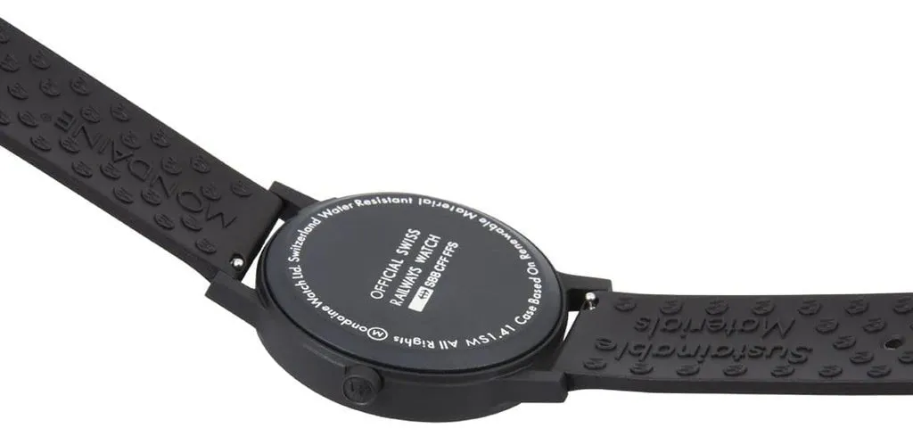 Mondaine Essence Renewable Material Black Dial Black Rubber Strap Interchangeable Gray Textile Strap Quartz Mens Watch MS1.41120.RB.SET