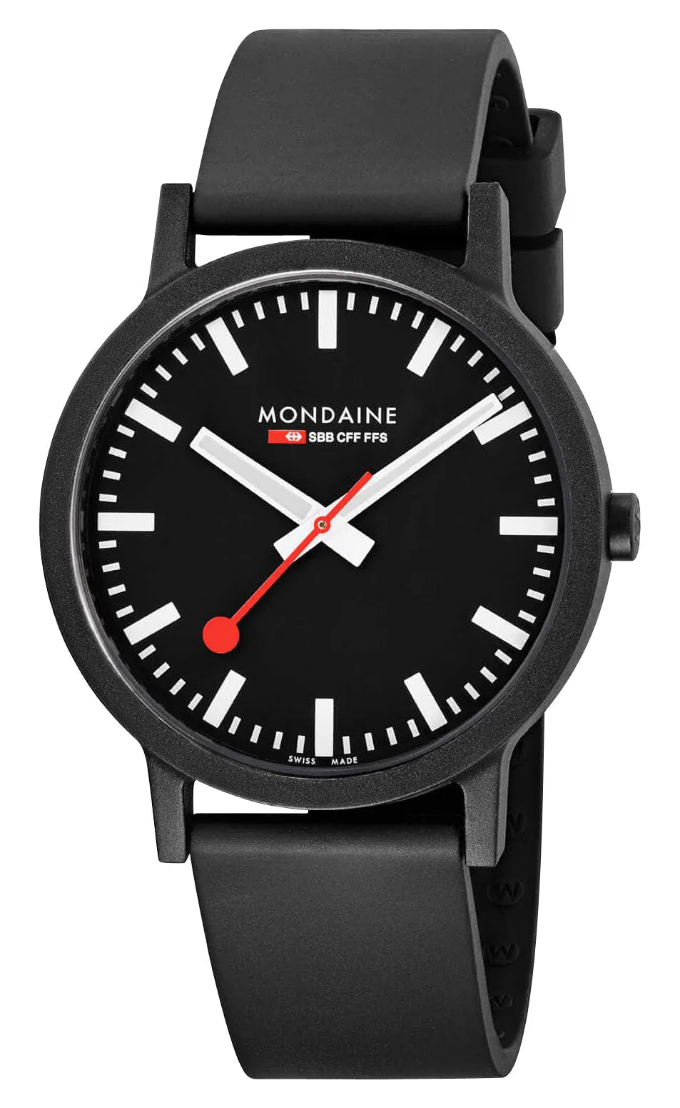 Mondaine Essence Renewable Material Black Dial Black Rubber Strap Interchangeable Gray Textile Strap Quartz Mens Watch MS1.41120.RB.SET