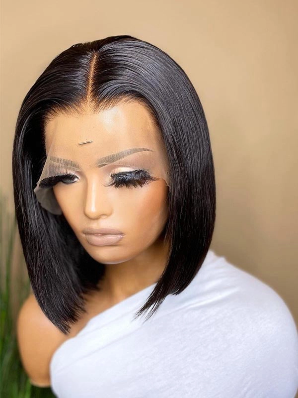Preplucked HD Lace Short Bob Lace Front Human Hair Wig With Bleached Knots NCF74