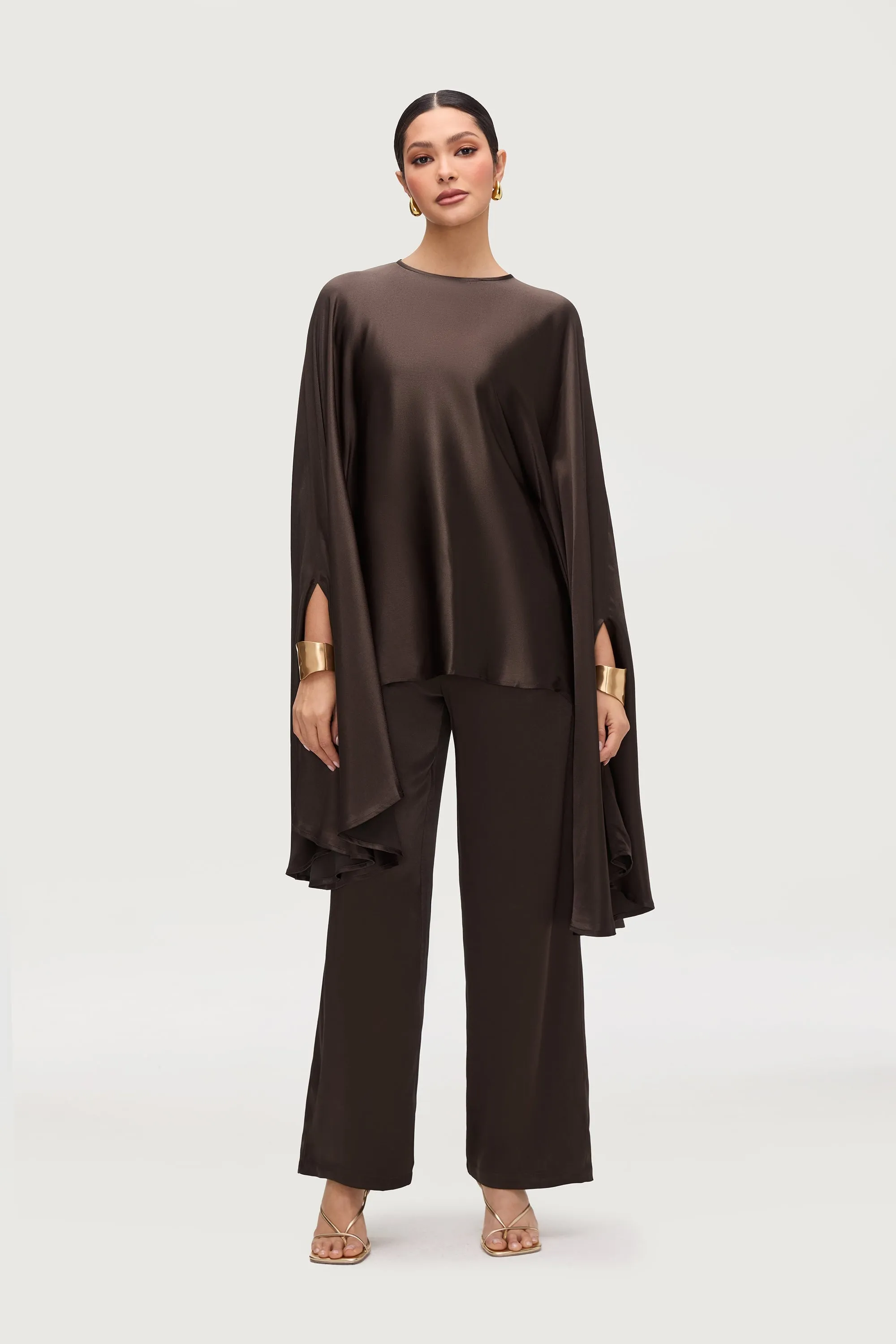 Razan Silk Wide Leg Pants - Black Forest