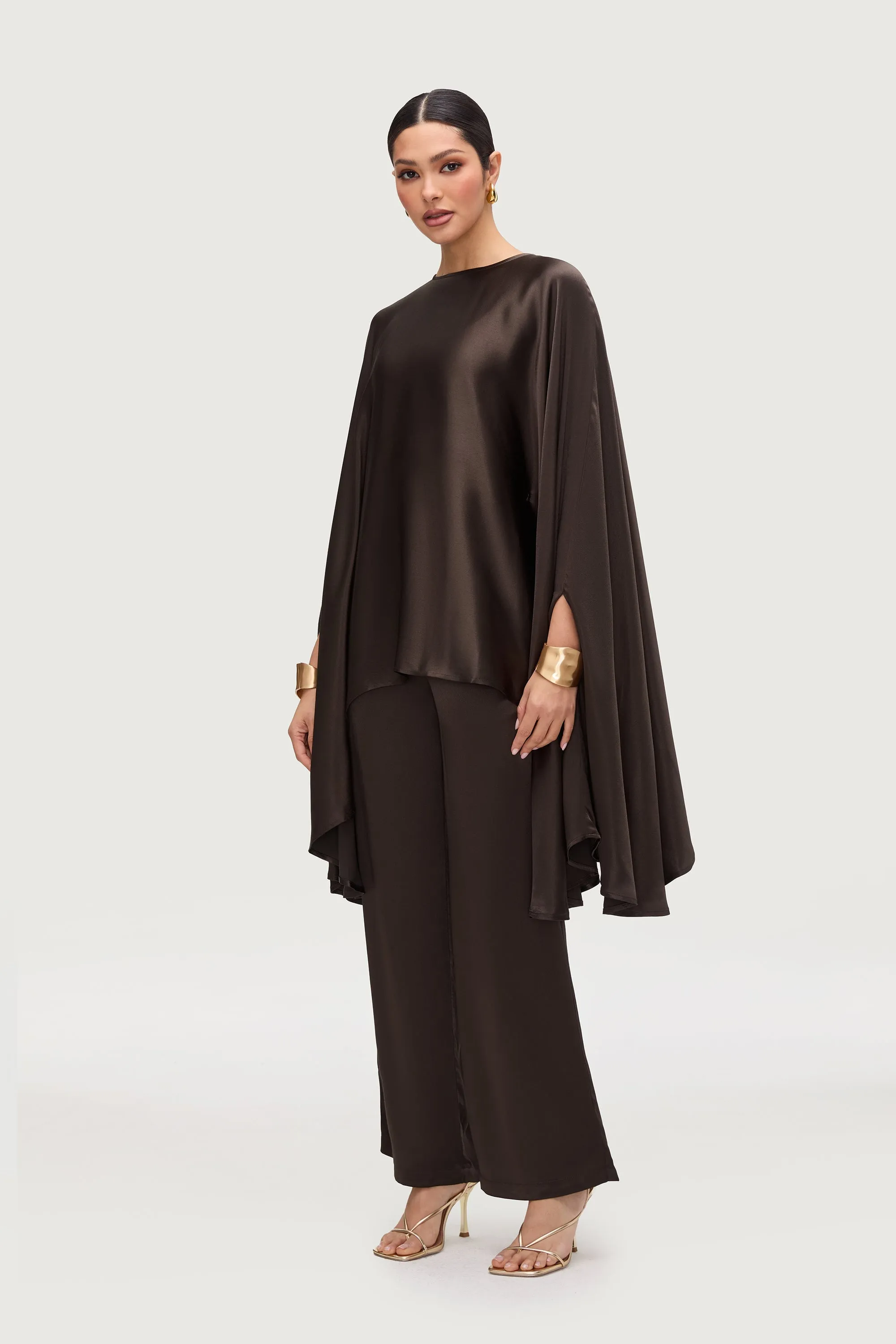 Razan Silk Wide Leg Pants - Black Forest