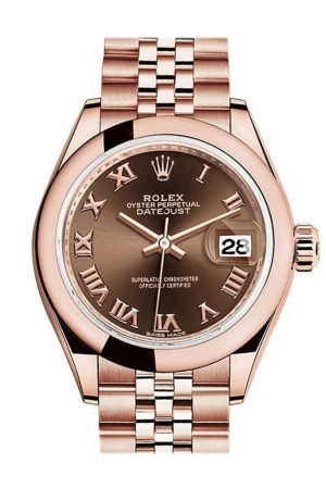 Rolex Datejust 28 Chocolate Roman Dial Rose Gold Jubilee Ladies Watch 279165 NP