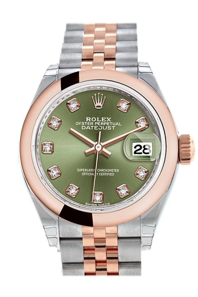Rolex Datejust 28 Olive Green Diamond Dial Jubilee Ladies Watch 279161 NP