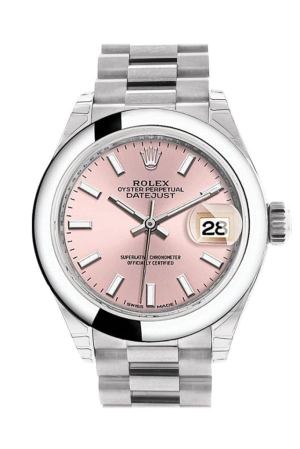 Rolex Datejust 28 Pink Dial Dome Bezel President Ladies Watch 279166 NP