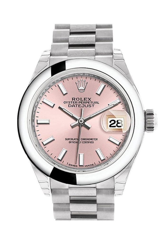 Rolex Datejust 28 Pink Dial Dome Bezel President Ladies Watch 279166 NP