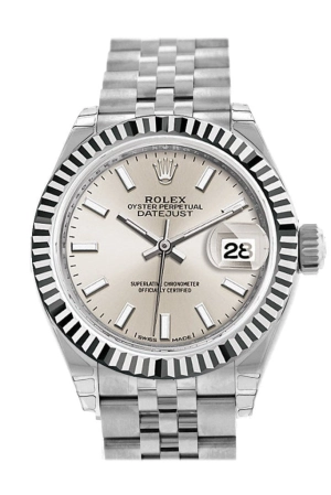 Rolex Datejust 28 Silver Dial Fluted Bezel Steel Jubilee Ladies Watch 279174