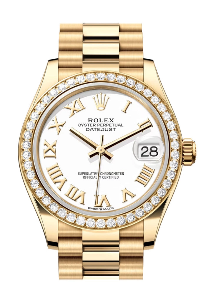 Rolex Datejust 31 White Roman Dial Diamond Bezel Yellow Gold Ladies Watch 278288RBR 278288RBR-0009