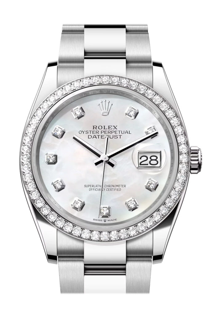 Rolex Datejust 36 White Mother of Pearl Diamond Dial Diamond Bezel Watch 126284RBR 126284RBR-0012