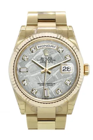 Rolex Day-Date 36 Meteorite set with diamonds Dial Fluted Bezel Yellow Gold Watch 118238