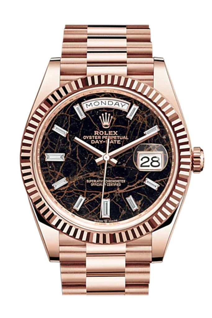 Rolex Day-Date 40 Eisenkiesel 10 Baguette-cut Fluted Dial Diamond Bezel 18K Everose gold President Automatic Men's Watch 228235