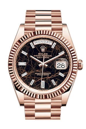 Rolex Day-Date 40 Eisenkiesel 10 Baguette-cut Fluted Dial Diamond Bezel 18K Everose gold President Automatic Men's Watch 228235