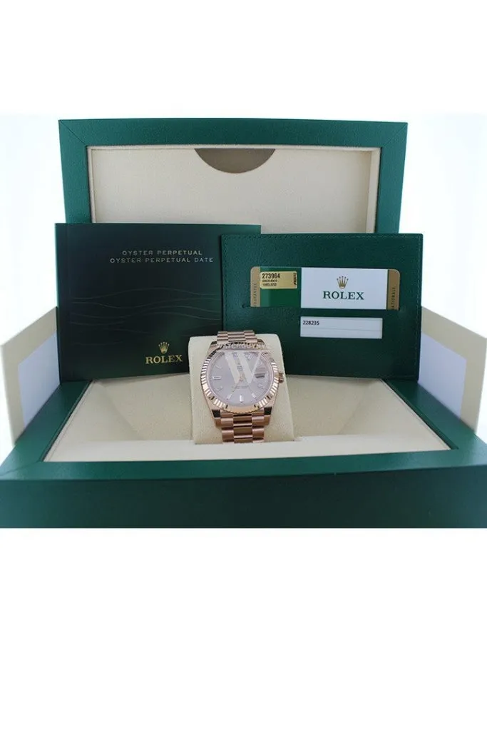 Rolex Day-Date 40 Sundust 10 Baguette-cut Fluted Dial Diamond Bezel 18K Everose gold President Automatic Men's Watch 228235