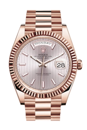 Rolex Day-Date 40 Sundust Stripe Motif Dial Fluted Bezel 18K Everose gold President Automatic Men's Watch 228235 DC