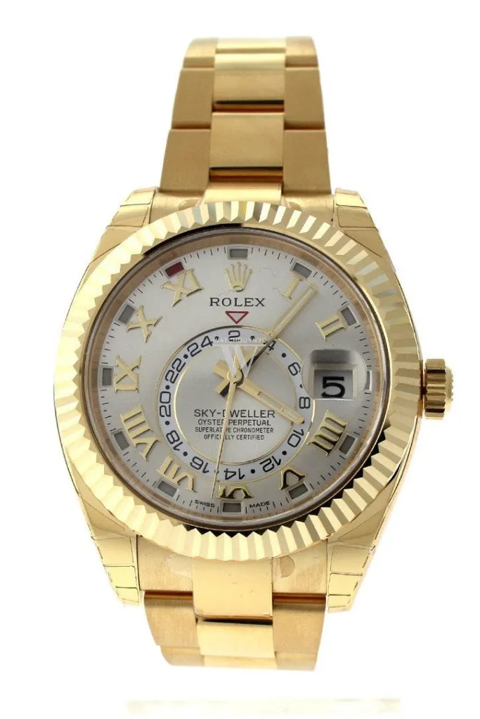 ROLEX Sky-Dweller 42 Silver Roman Dial Yellow Gold Men's Watch 326938