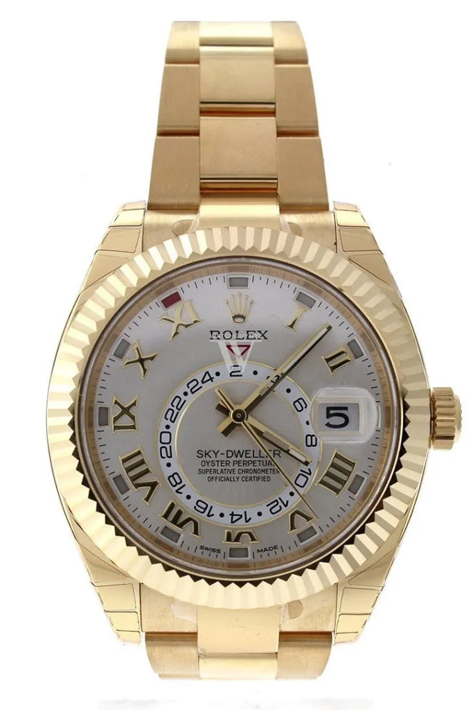 ROLEX Sky-Dweller 42 Silver Roman Dial Yellow Gold Men's Watch 326938