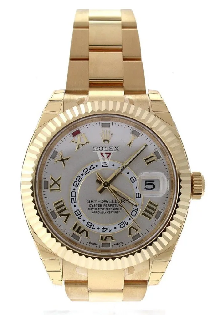 ROLEX Sky-Dweller 42 Silver Roman Dial Yellow Gold Men's Watch 326938
