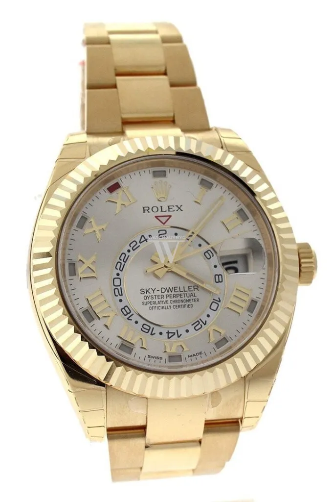 ROLEX Sky-Dweller 42 Silver Roman Dial Yellow Gold Men's Watch 326938