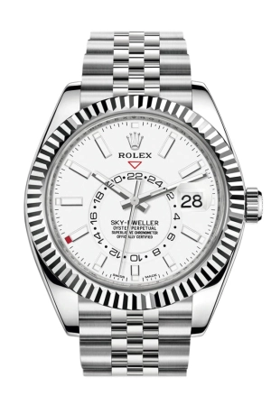 Rolex Sky Dweller White Dial 18K White Gold Bezel Steel Jubilee Men's Watch 326934