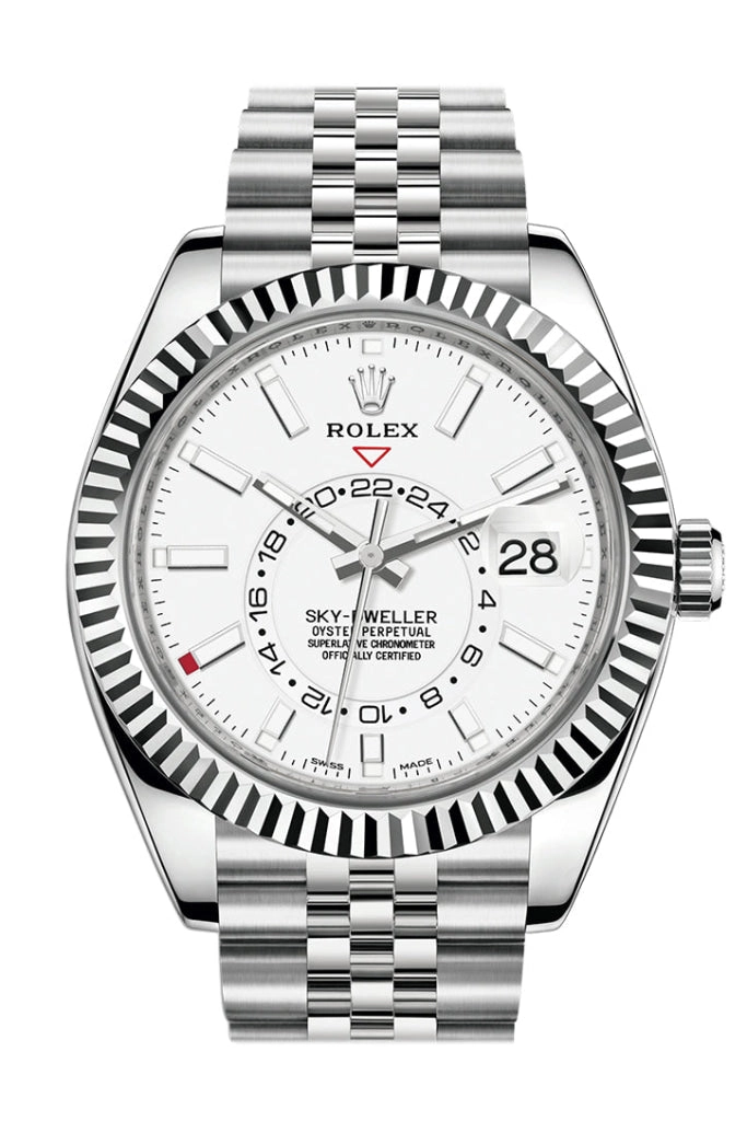 Rolex Sky Dweller White Dial 18K White Gold Bezel Steel Jubilee Men's Watch 326934