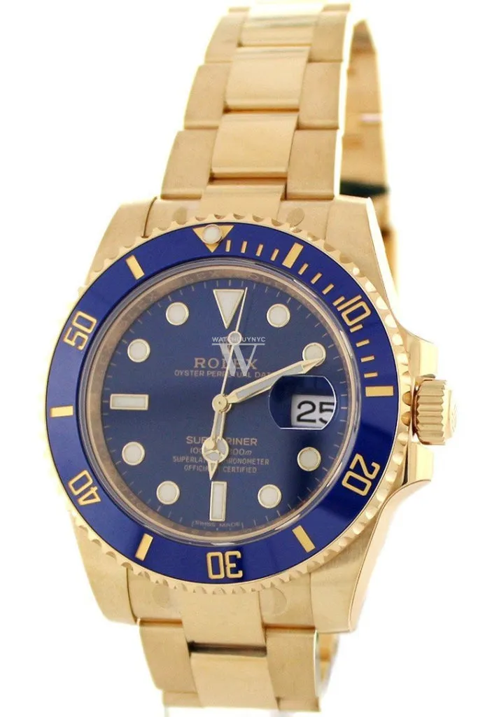 Rolex Submariner Date 40 Blue Dial 18k Yellow Gold Mens Watch 116618LB 116618