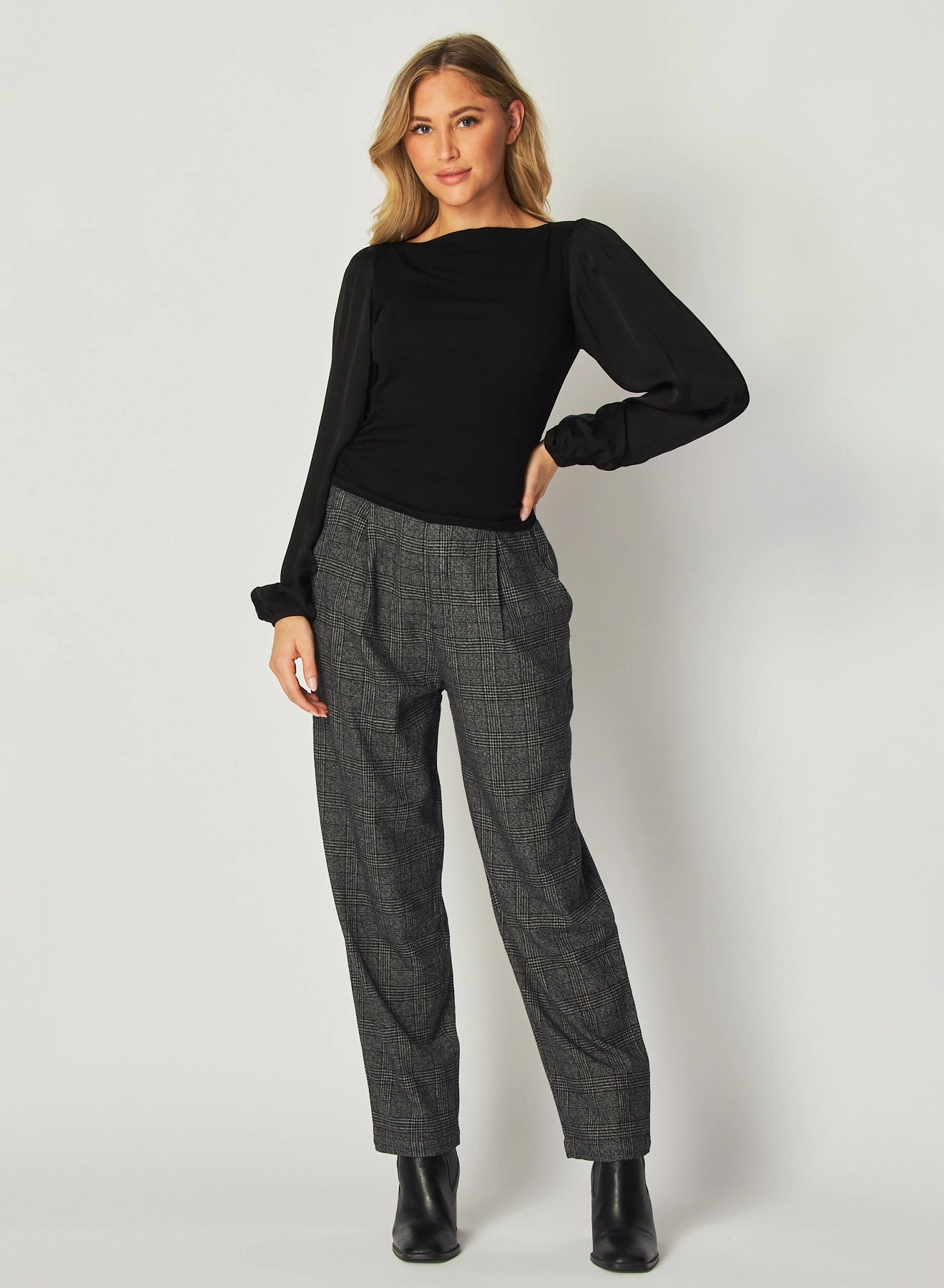 Ruched Waist Flowy Sleeve Top - Black