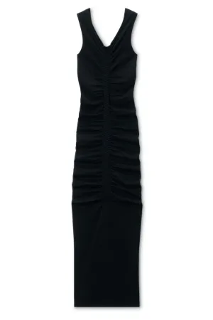Ruched Wide V-Neck Maxi Dress