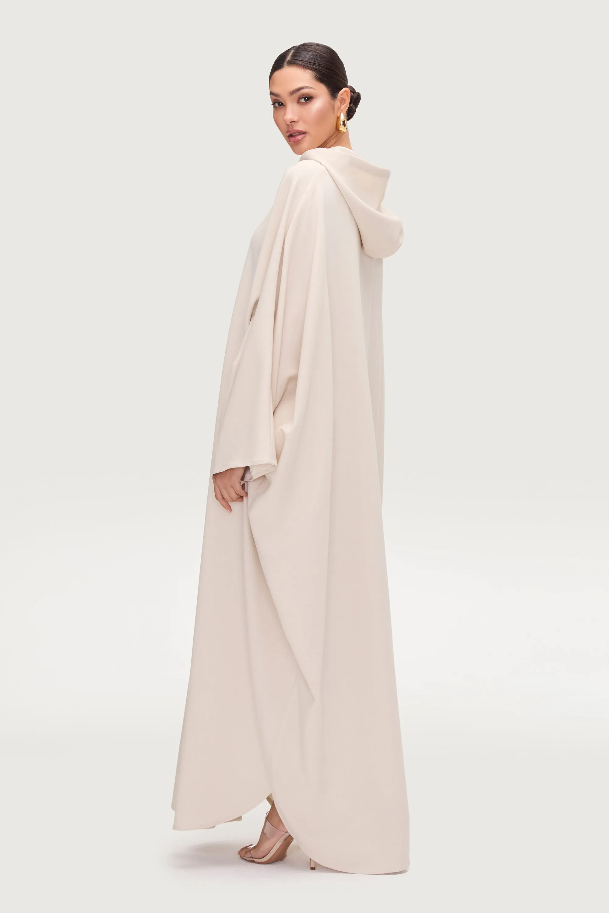Saria Hooded Zip Front Kaftan Dress - Cloud