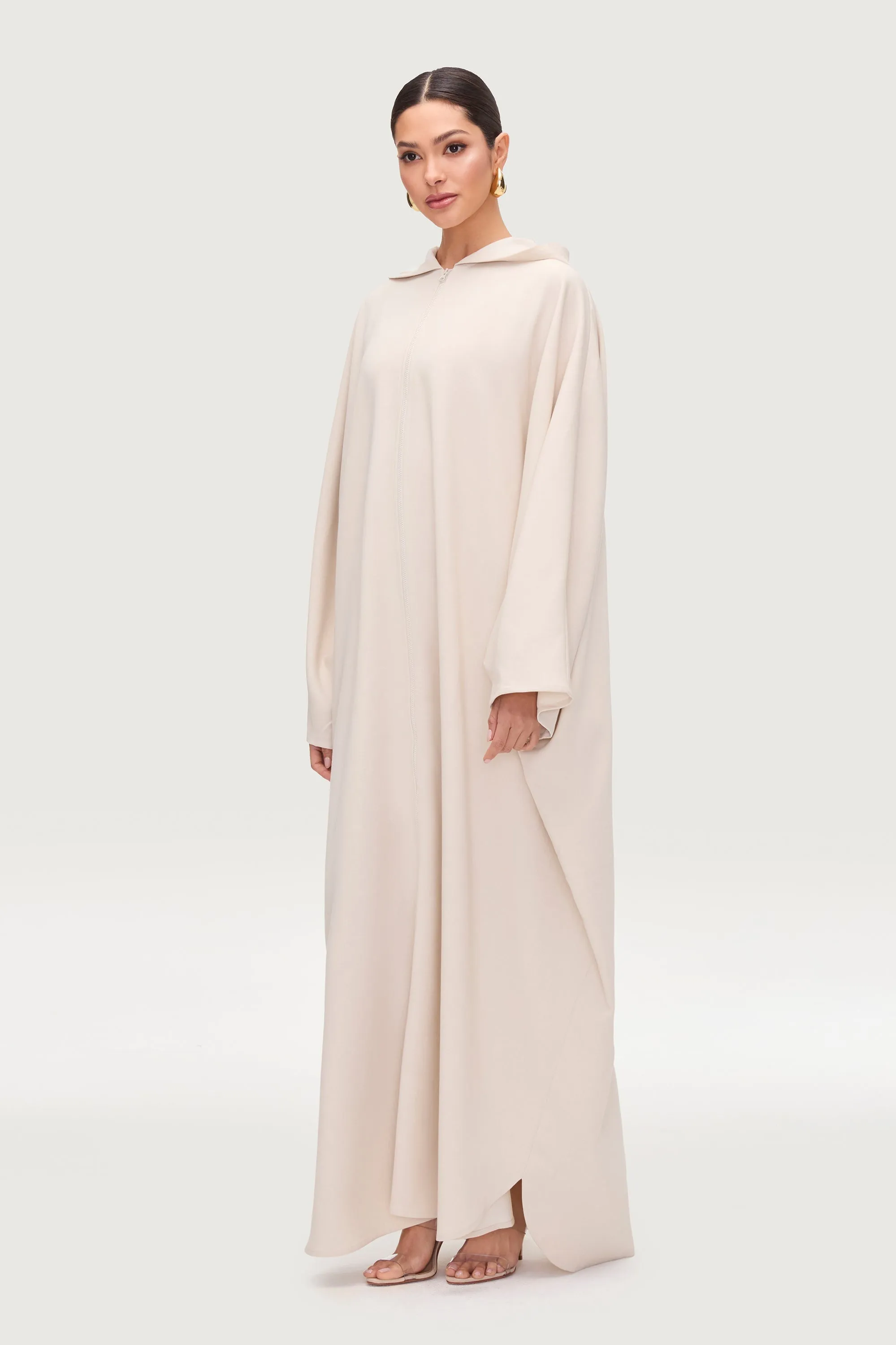 Saria Hooded Zip Front Kaftan Dress - Cloud
