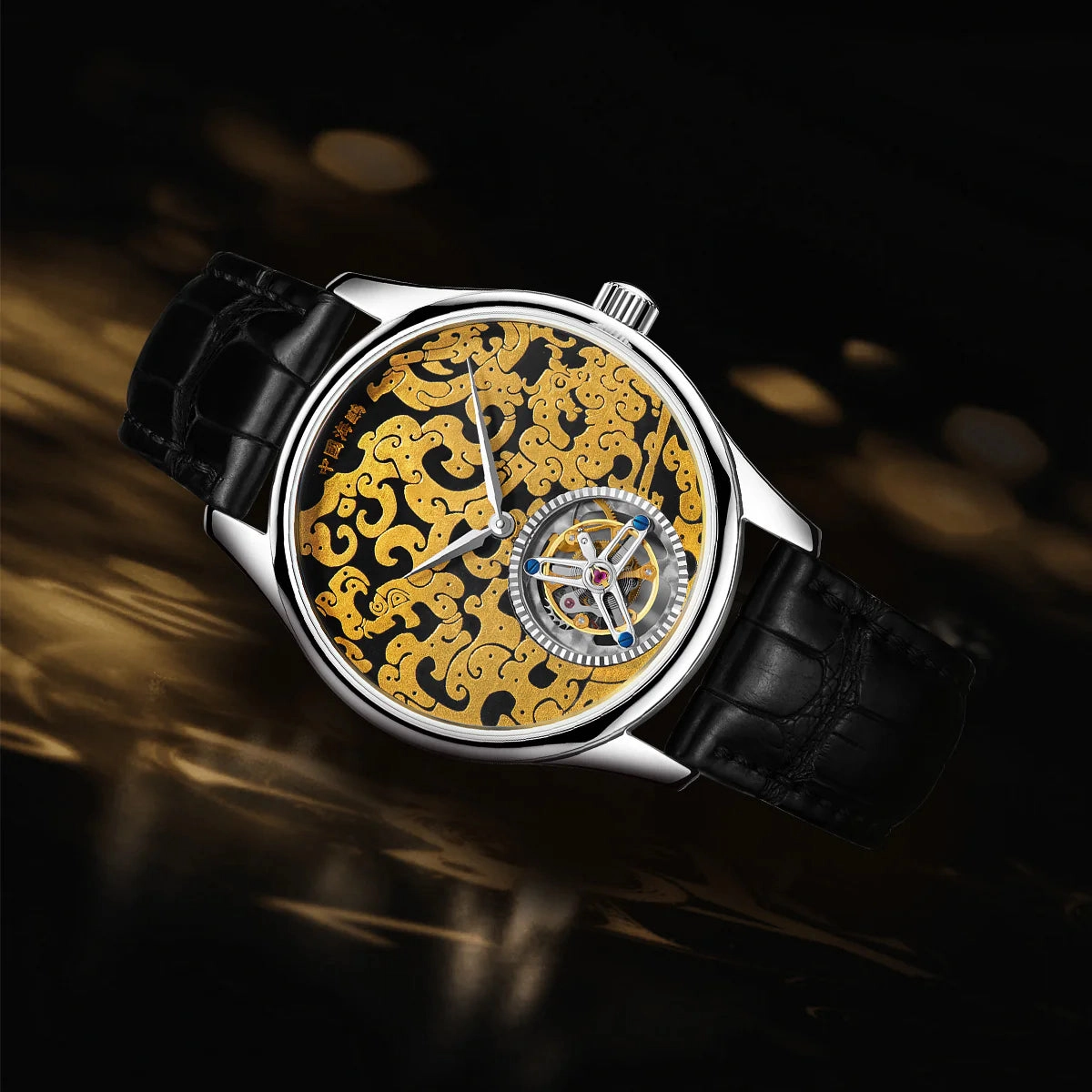 Seagull 24K Gold Damascening Dragon Pattern Tourbillon Watch 41mm