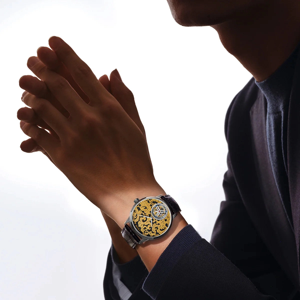 Seagull 24K Gold Damascening Dragon Pattern Tourbillon Watch 41mm
