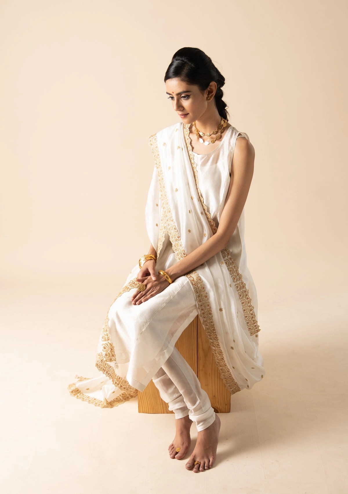 Shakuntala Cream Silk Dupatta