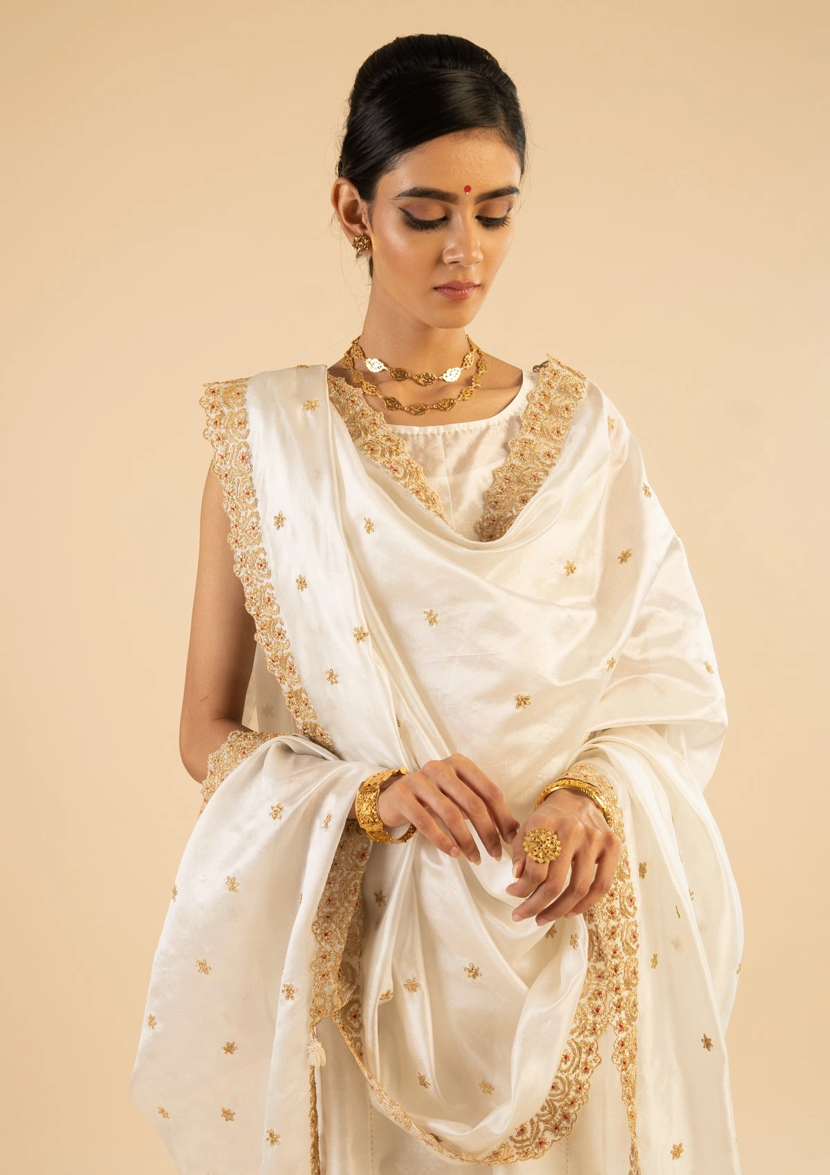 Shakuntala Cream Silk Dupatta